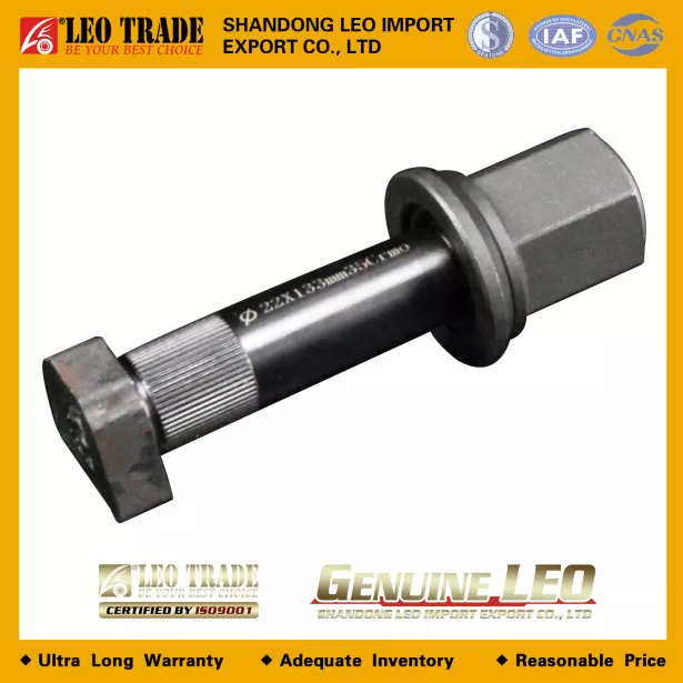 Шпилька колеса D22, L130, (Rear, с насечкой, с пылезащитным колпачком) LEO TRADE, (LEO600030A) для грузовиков *